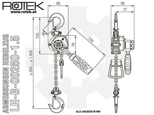 Rotek Hebelratschenzug 250kg Kapazität, 1,5m Kettenlänge, LH-B-0250-1.5 - 5