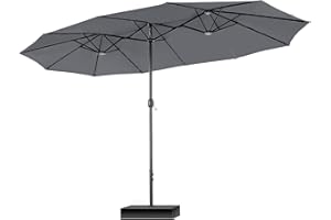 PHI VILLA 2.7×4.5m Garden Parasol Umbrella for Sun Protection with Base Included and Crank Patio Outdoor Waterproof Umbrella