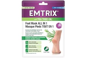 Emtrix Foot Mask Socks All in 1, Moisturising Foot Mask with Natural Tea Tree Oil, Designed to Hydrate, Exfoliate & Soften Cracked Heels in 20 Minutes for Baby Soft Feet - (1 Pair)