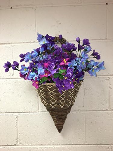 Artificial Flowers Wall Mounted Basket / Outdoor, Pink, Purple And Blue, Basket and Bark