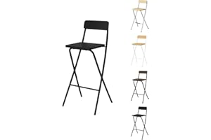 Jardin202 - Taburete Plegable Alto de Metal Extra Grueso con Reposapies para Cocinas y Bar | Silla con Respaldo Resistente | Unidad (Negra/Negra)
