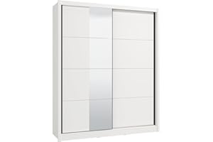 ARREDO STOCK Armadio moderno in MDF bianco 2 ante scorrevoli con specchio 180X59,8X215,5 cm