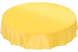 ‎ANRO Wachstuchtischdecke Wachstuch abwaschbare Tischdecke Uni Glanz Einfarbig Gelb Schnittkante Rund 140cm