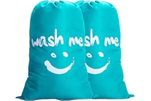 IHOMAGIC Set de 2 Bolsa de Colada con Cuerda Nilón Cesto para Ropa Sucia Plegable para Baño con Organizador Lavandería para Cocina Dormitorio Hotel de Viaje Gran Capacidad 120L 61x92cm, Azul Sonrisa
