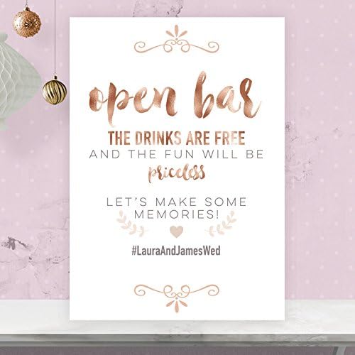 Personalised Open Bar Wedding Sign Poster in Rose Gold Effect & Peach RG3