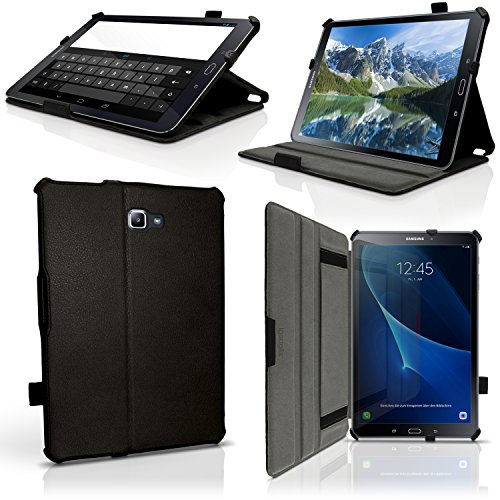 igadgitz Premium Schwarz PU Ledertasche Hülle Cover für Samsung Galaxy Tab A 10.1" 2016 T580 mit Multi-Winkel Betrachtungs + Auto Sleep Wake + Handschlaufe + Displayschutzfolie