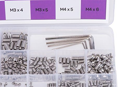 BANNAN F0002 Cup Point Set/Grub Screws M3/M4/M5/M6 with Hex Keys, Stainless Steel, Short Lengths, Set of 404 Pieces