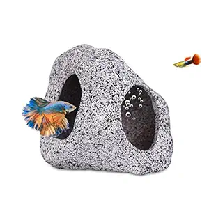 Fish Tank Decorations, Aquarium Decor Betta Hideout Cave Shrimp Cichlid Natural Accessories Breeding Hiding Cave Stones Small Fish Tank Hideaway Betta Hide Toys Fish Rock House?Medium?