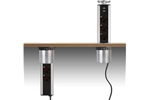 Logtronik Bloc Prise Encastrable à la Norme Européenne 3 Prises 2 USB Diamètre 80mm Prise Retractable Plan de Travail pour Cuisine ou Bureau