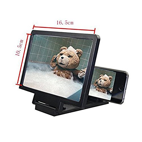 Shineus, lente d'ingrandimento universale mobile 3D per smartphone, protezione per gli occhi con pratico supporto pieghevole per iPhone, colore: nero.