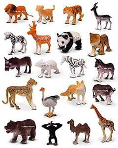 Set of 20 Full Action Toy Figure Jungle Cartoon Wild Animal Toys Figure Playing Set for Kids Current Animals Lion Giraffe Elephant Tiger ETC Toys for Children