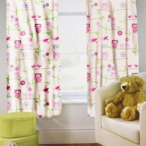 Shopisfy Children's Toddler Bedroom Nursery Colourful Printed Bedding, Curtain Pair 66 x 54" - Owls