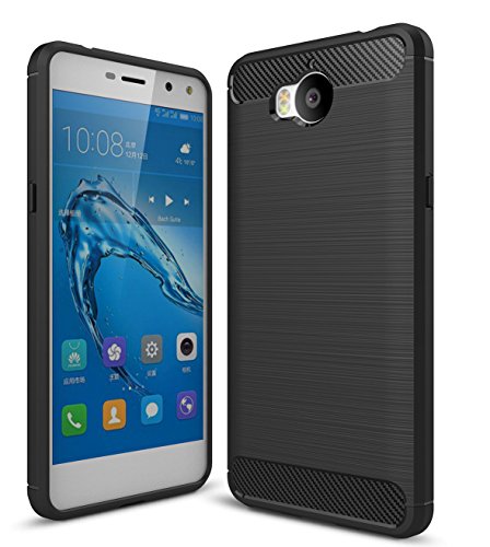 Huawei Y6 2017 Funda  SMTR Cubierta Delgado material de silicona Funda Protective Case Cover  Dise  o durable   M  xima protecci  n contra golpes   1 film Protector de pantalla para Huawei Y6 2017 - negro