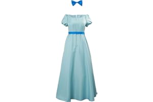 YANVS Women Halloween Cosplay Costume Blue Princess Dress Belt Bow Tiara Set