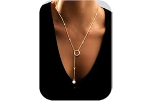 LOLIAS Collier Or pour Femmes Collier Pendentif Forme Y Or Colour Long Délicat Chaîne Perles Couches Colliers Goutte Bijoux Or pour Femmes