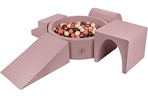 KiddyMoon Foam Playground For Kids With Round Ballpit (300 Balls ∅ 7Cm/2.75In) Soft Obstacles Course And Ball Pool, Heather: Brown/Copper/Pastel Beige/Salmon