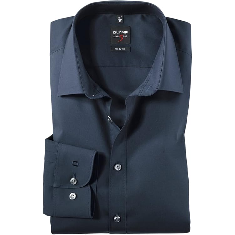 Olymp Level Five 24/Seven strijkvrij extra lange mouw body fit overhemd Donkerblauw