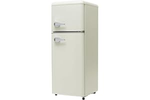 Gelukueub Frigorifero retrò. Frigorifero-congelatore combinato, alto 105,5 cm, largo 41 cm, a due porte, con volume totale di 92 litri.116 kWh/anno, -27°C ~13°C, luce LED. (Bianco antico)