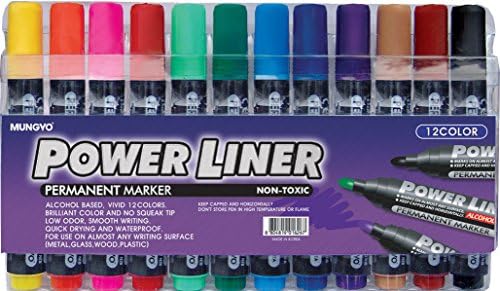 MUNGYO Korea Permanent Markers PENS Alcohol Based Set of 12 Bullet TIP Assorted Colors