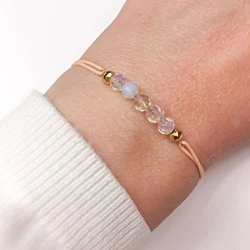 KAAYAH Adjustable Bracelet with Faceted Moonstone and Gilded Pyrit Beads