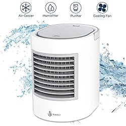 Anbber Climatiseur Mobile, Personal 4 en 1 Multifonction USB Mini climatiseur Portable, humidificateur et purificateur d'air avec veilleuse, 3 Niveaux de Puissance pour Le Camping à Domicile