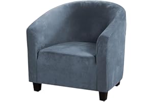 Mingfuxin Velvet Tub Chair Slipcover, High Stretch Club Chair Covers Washable Armchair Sofa Couch Covers Slipcovers Furniture Protectors for Dining Living Room Office(Grey Blue, Velvet)