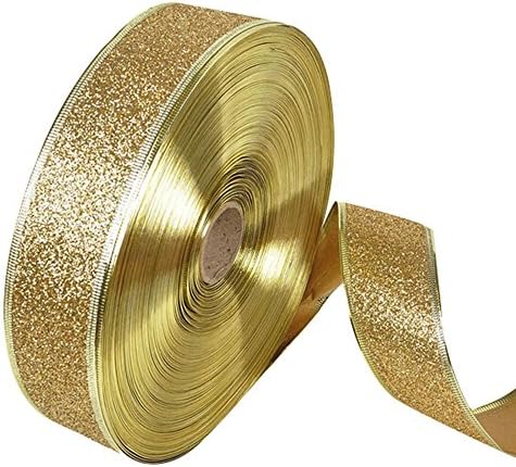 dingdangbell Christmas Tree Ribbons Golden Onion Powder High-grade Ribbon For Christmas Party Decoration 200*5cm (Gold)