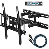 Cheetah Mounts APDAM3B Dual Articulating Arm TV Wall Mount Bracket for 20-65" TVs including a Twisted Veins 10' (m 3) HDMI Cable and a 6" (cm 15) 3-Axis Magnetic Bubble Level