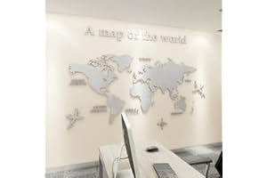 Shuanghao Adesivo Stickers Poster Murali Wall Decorazioni 3D Mirror Art Frasi Scritte Specchio Cartina Per Bambini,Soggiorno,TV Par,Ufficio Mappa del Mondo Adesivi Stickerdecal Murale Grigio 180*100