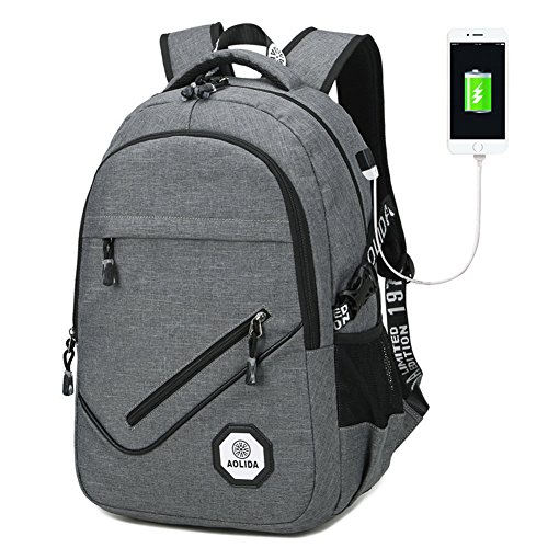 Herren Laptop Rucksack mit USB Aufladen Hafen-Kebos Wasserdicht Nylon Shulrucksack Daypack f  r Reise  Schule und Gesch  ftsreise mit 15 zoll Laptop