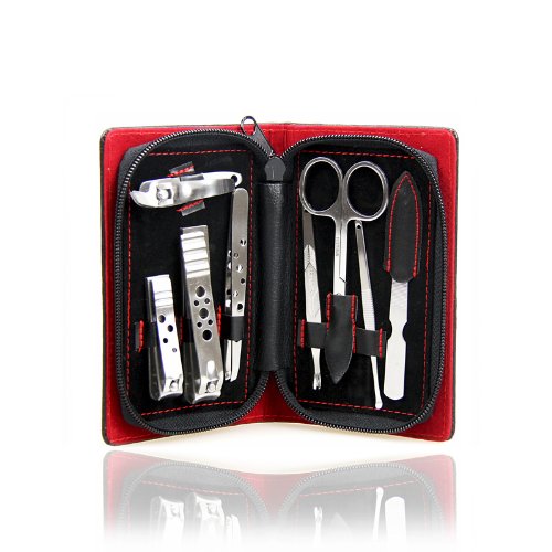 On Sale! HOTER® Classical 8 Pcs Nail Care Personal Manicure & Pedicure Set, Synthetic Leather Travel & Grooming Kit