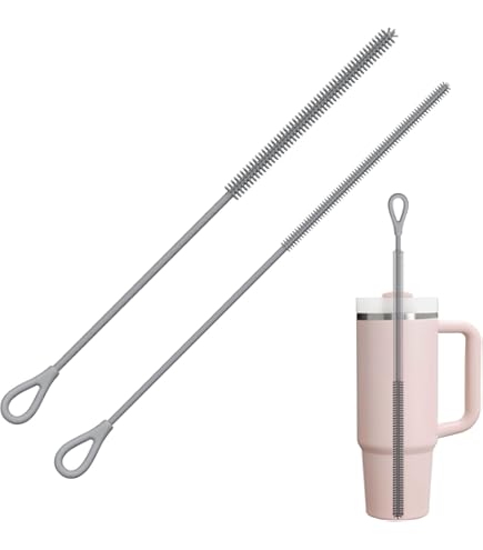 XXunivsun Rietjesborstelset, 4 maten rietje, reinigingsborstel en 3-in-1 dekselborstel, extra lang voor Stanley en metalen rietjes, smoothierietjes en drinkbekers, buigzamer (roze