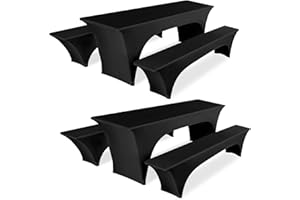 Pesonlook Zwei 3-teilige Sets Schwarzes Stretch-Biertisch- und Bankabdeckungs-Set für 50 cm Tischbreite, Bierbankabdeckung, Bierzeltgarnitur 220 x 50 x 80 cm für Bankett im Freien