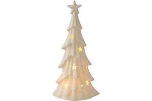 MELETĒ LED Ceramic Christmas Tree Table Light – 24cm, White Finish, Battery Operated (Batteries Included) – Indoor Decorative Ornament for Christmas, Festive Display or Everyday Décor