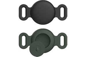 AMZPAS Airtag Dog Collar, Pet Silicone Protective Case for GPS Tracking Finder,Protective Cover Compatible with Apple Airtag, Safety and Anti-lost (Black+Deep Green,Small)