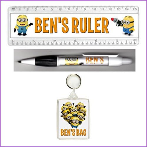 Personalised DESPICABLE ME MINIONS PEN, RULER and KEYRING/BAG TAG - An Ideal Birthday or BACK TO SCHOOL Gift!