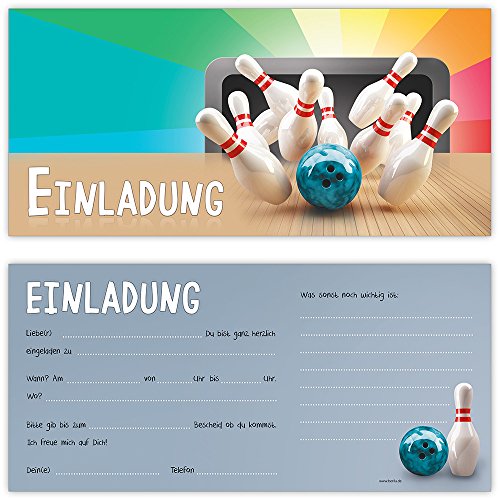 Bowling Einladungskarten mit Umschlägen (12er Set) zum Kindergeburtstag von BeriluDesign | Kegeln Kinder Geburtstag-Einladungen Karten Feier Party Jungen Mädchen - 2