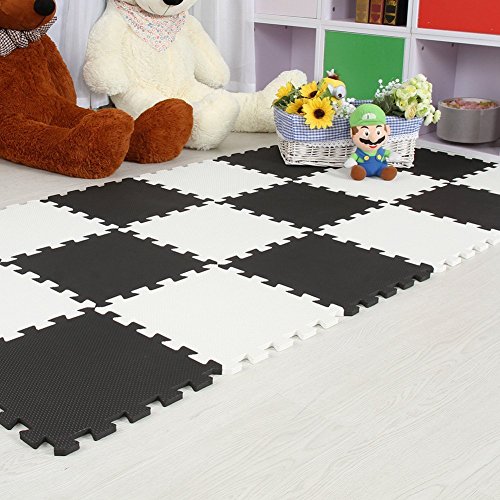 Menu Life Soft Play Mats for Kids Pure Colour EVA Foam Mats Flooring Jiasaw Puzzle Mats (20pcs, Black & White)