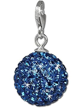 SilberDream Glitzer Charm Swarovski Kristalle Kugel blau SHINY Anhänger 925 Silber für Bettelarmbänder Kette Ohrring...