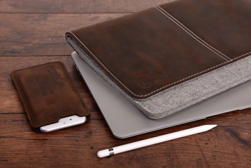 ALMWILD Apple Macbook Pro 15 H  lle  Tasche  Touch Bar  Touch ID   Aus echtem Rinds- Leder und 100  Woll- Filz  Case in Alpstein- Grau mit magnetische
