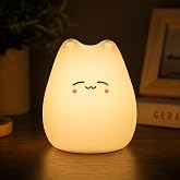 Coverzone Little Cat Şarjlı Silikon Gece Lambası USB Type-C, Dokunmatik RGB LED &Ccedil;ocuk Gece Lambası, 7 Renk Değiştiren Kedi Ma