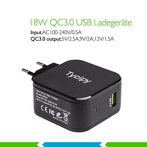 Tycipy USB Ladegerät für Handys, QC3.0 Ladegerät Wall Charger USB Handys Adapter Quick Charge Ladestation [18W 1 Port] - 3