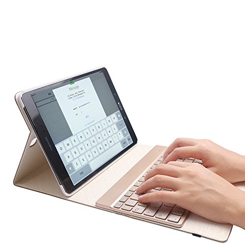 Boriyuan Samsung Galaxy Tab S2 9.7 Bluetooth Tastatur Hülle Keyboard Leder Case Cover mit Alu Bluetooth Tastatur (Deutsche QWERTZ) abnehmbar für Samsung Galaxy Tab S2 9.7″ SM-T810/T815 (Gold) - 6
