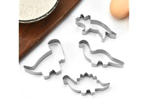 SUFUNE Tagliabiscotti Dinosauri, 4 Pezzi Forme Biscotti Dinosauri, Stampi Biscotti Dinosauri Acciaio Inox per Bambini Compleanno Festa Decorazioni Tema Party