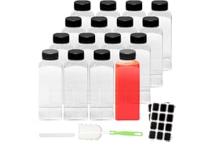 BiBOTLSFLY 350ml 16 Pack Plastic Juice Bottles with Black Lids, Reusable Bulk Beverage Containers for Storing Juices, Milk, Smoothie and Other Homemade Beverages