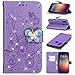 Produktbild MeganStore Schutzhülle P Smart Plus, Brieftasche Stil Buch, glänzendes Design Leder [Klappbare Halterung] [Kartenschlitze] [Magnetverschluss] mit Schmetterling Diamant Für Huawei P Smart Plus Purpur