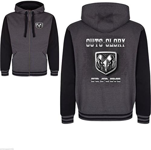 Licensed Mopar Dodge Ram Hemi Logo Sign Truck Varsity Hoody Hoodie zipper Jacket, Medium, Grey