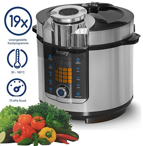 Multikocher 6 Liter Edelstahl Schnellkochtopf Reiskocher Kochautomat cooker Multikocher Dampfdruck Kochtopf inklusiv Dampfgarer Einsatz 24 Stunde Timer 1.000 Watt 19 Automaitkprogramme