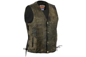 Bikers Gear Australia Gilet in morbida pelle bovina stile Harley Premium da 1,3 mm con lati e tasche regolabili in pizzo