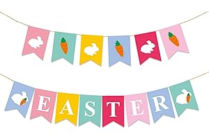 MTAAJIN Easter Decorations Easter Banners, Easter Bunny Bunting Easter Bunting Banner Easter Garlands Bunny Carrot Banner Happy Easter Banner Decorations for Home Easter Party Supplies